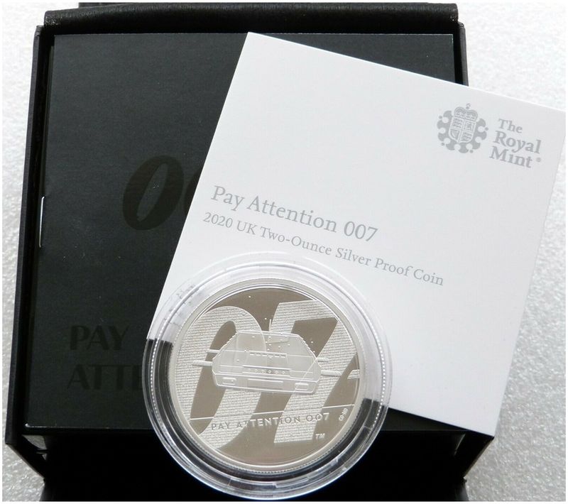2020 James Bond Pay Attention 007 £5 Silver Proof 2oz Coin Box Coa
