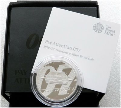 2020 James Bond Pay Attention 007 £5 Silver Proof 2oz Coin Box Coa