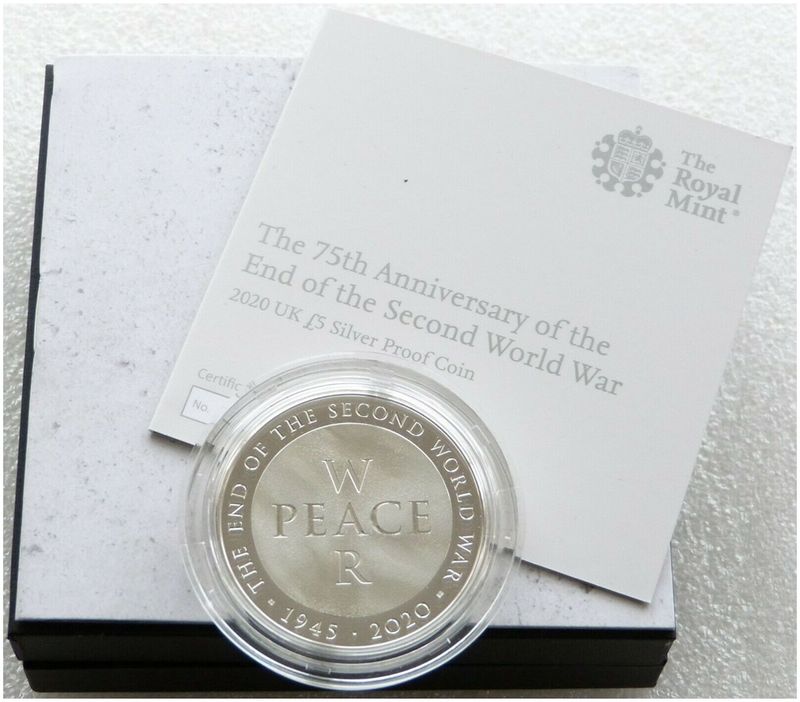 2020 End of Second World War £5 Silver Proof Coin Box Coa