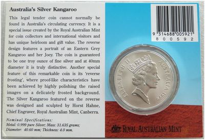 1996 Australia Kangaroo $1 Frosted Silver 1oz Coin Mint Pack