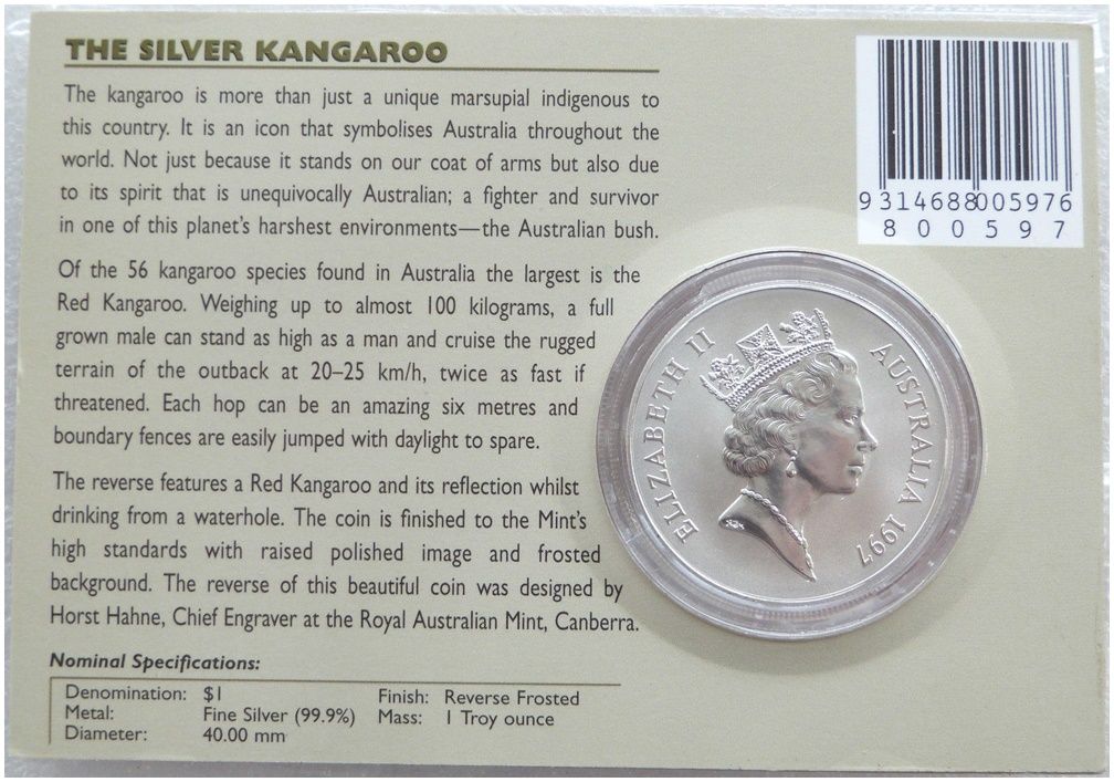 売り切れ　犬賞金 psa9 1997 Australia Kangaroo $1 Frosted Silver 1oz Coin Mint Pack