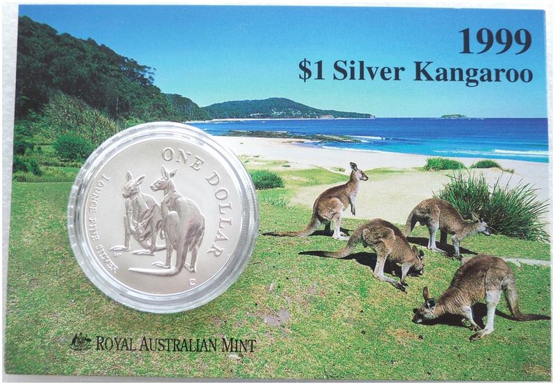 1999 Australia Kangaroo $1 Silver 1oz Coin Mint Pack