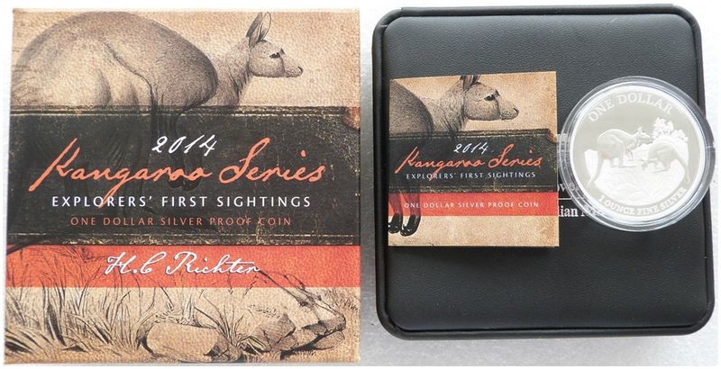 2014 Australia Kangaroo $1 Silver Proof 1oz Coin Box Coa