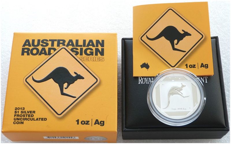 2013 Australia Kangaroo Road Sign $1 Silver 1oz Coin Box Coa