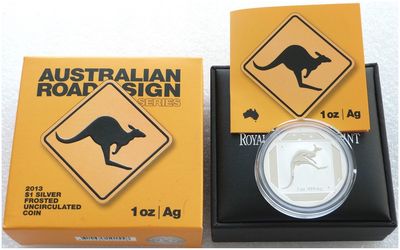 2013 Australia Kangaroo Road Sign $1 Silver 1oz Coin Box Coa