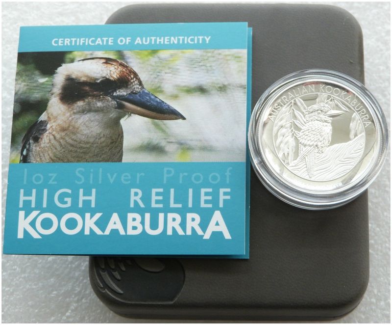 2014 Australia Kookaburra High Relief $1 Silver Proof 1oz Coin Box Coa
