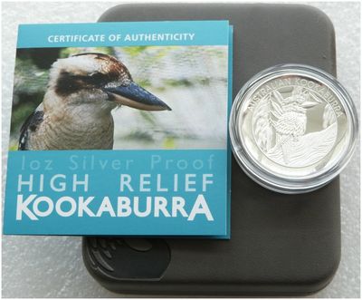 2014 Australia Kookaburra High Relief $1 Silver Proof 1oz Coin Box Coa