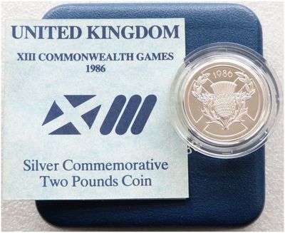 1986 Commonwealth Games Scottish Thistle £2 Silver Proof Coin Box Coa