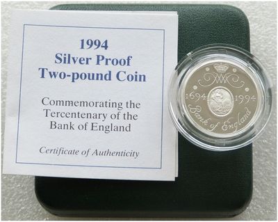 1994 Bank of England £2 Silver Proof Coin Box Coa