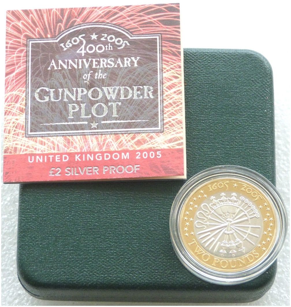 2005 Guy Fawkes Gunpowder Plot £2 Silver Proof Coin Box Coa