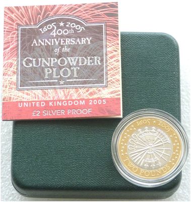 2005 Guy Fawkes Gunpowder Plot £2 Silver Proof Coin Box Coa