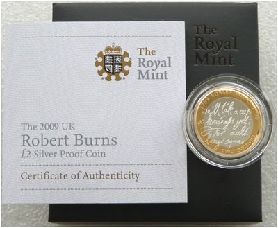 2009 Robert Burns £2 Silver Proof Coin Box Coa
