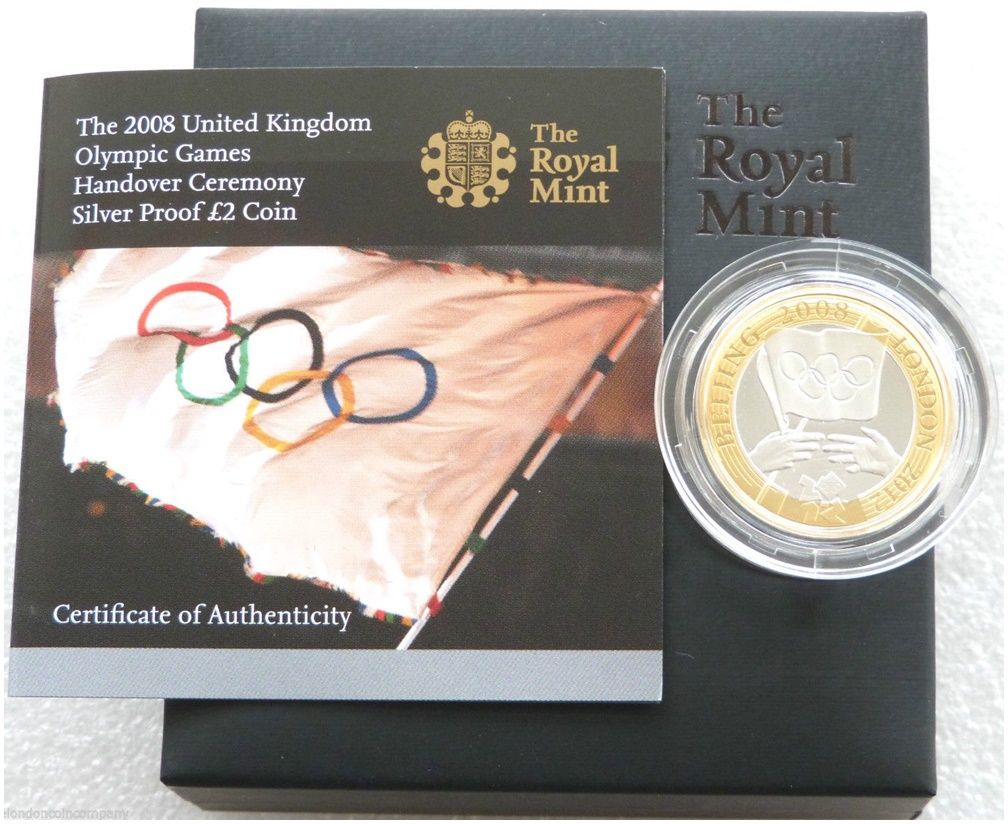 2008 London Olympic Games Handover £2 Silver Proof Coin Box Coa