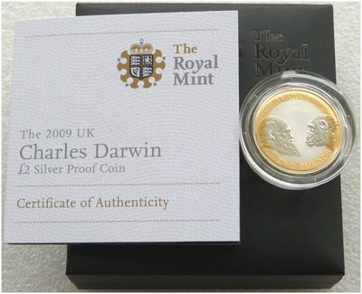 2009 Charles Darwin £2 Silver Proof Coin Box Coa