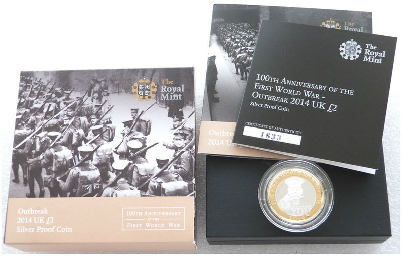 2014 First World War Outbreak Kitchener £2 Silver Proof Coin Box Coa
