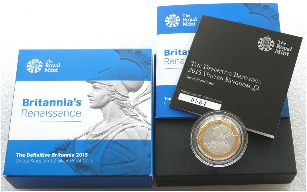 2015 Britannia Definitive £2 Silver Proof Coin Box Coa