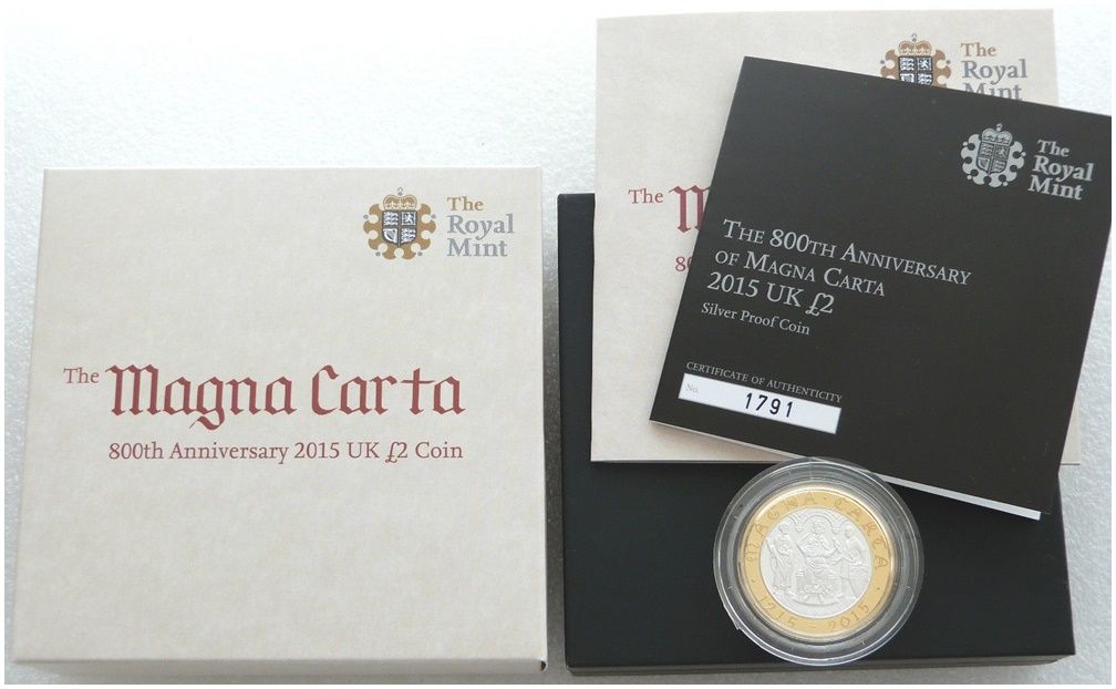 2015 Magna Carta £2 Silver Proof Coin Box Coa