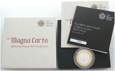 2015 Magna Carta £2 Silver Proof Coin Box Coa