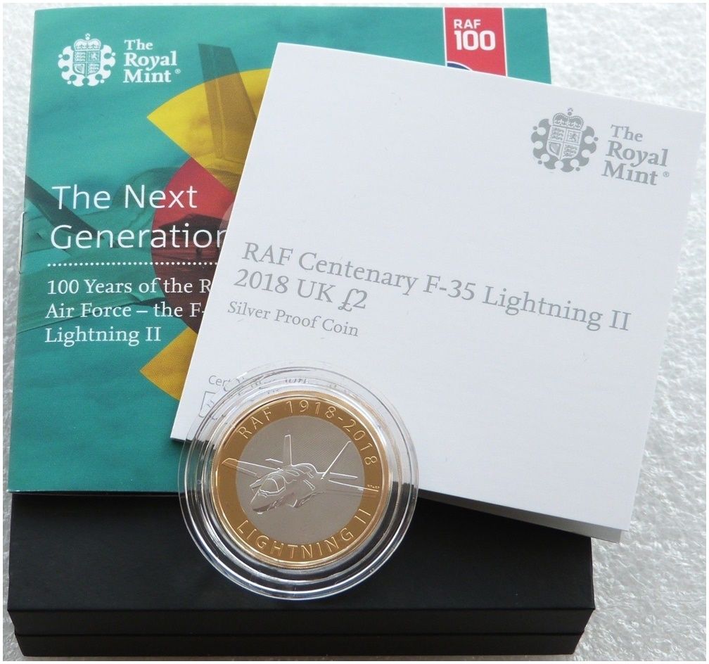2018 Royal Air Force RAF F-35 Lightning II £2 Silver Proof Coin Box Coa