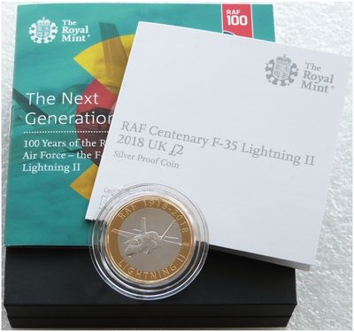 2018 Royal Air Force RAF F-35 Lightning II £2 Silver Proof Coin Box Coa