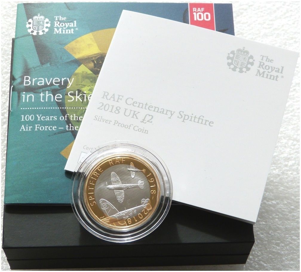 2018 Royal Air Force RAF Spitfire £2 Silver Proof Coin Box Coa