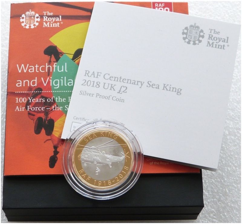 2018 Royal Air Force RAF Sea King £2 Silver Proof Coin Box Coa