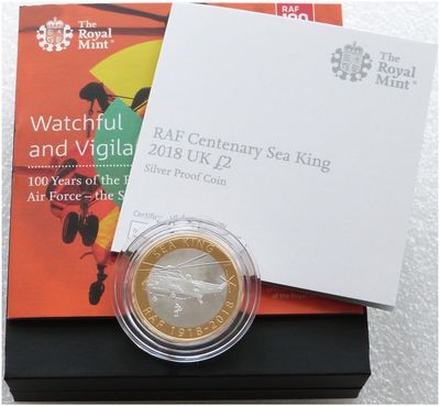 2018 Royal Air Force RAF Sea King £2 Silver Proof Coin Box Coa