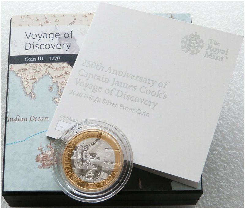 2020 Captain Cook £2 Silver Proof Coin Box Coa