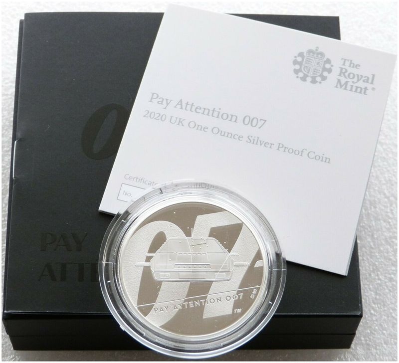 2020 James Bond Pay Attention 007 £2 Silver Proof 1oz Coin Box Coa