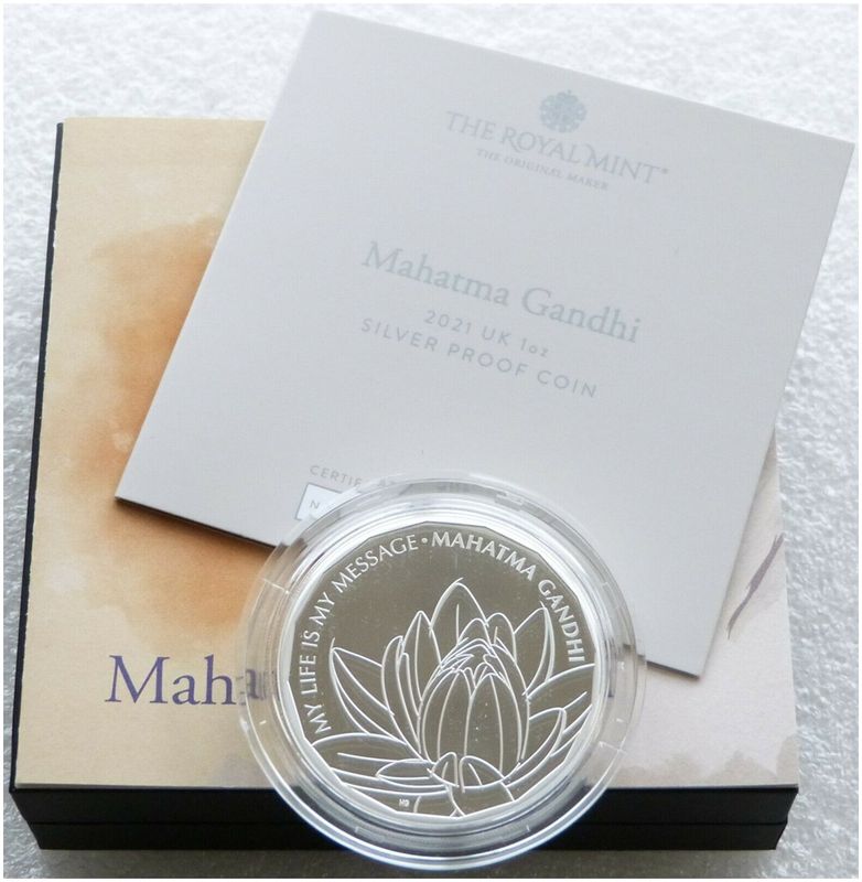2021 Mahatma Gandhi £2 Silver Proof 1oz Coin Box Coa