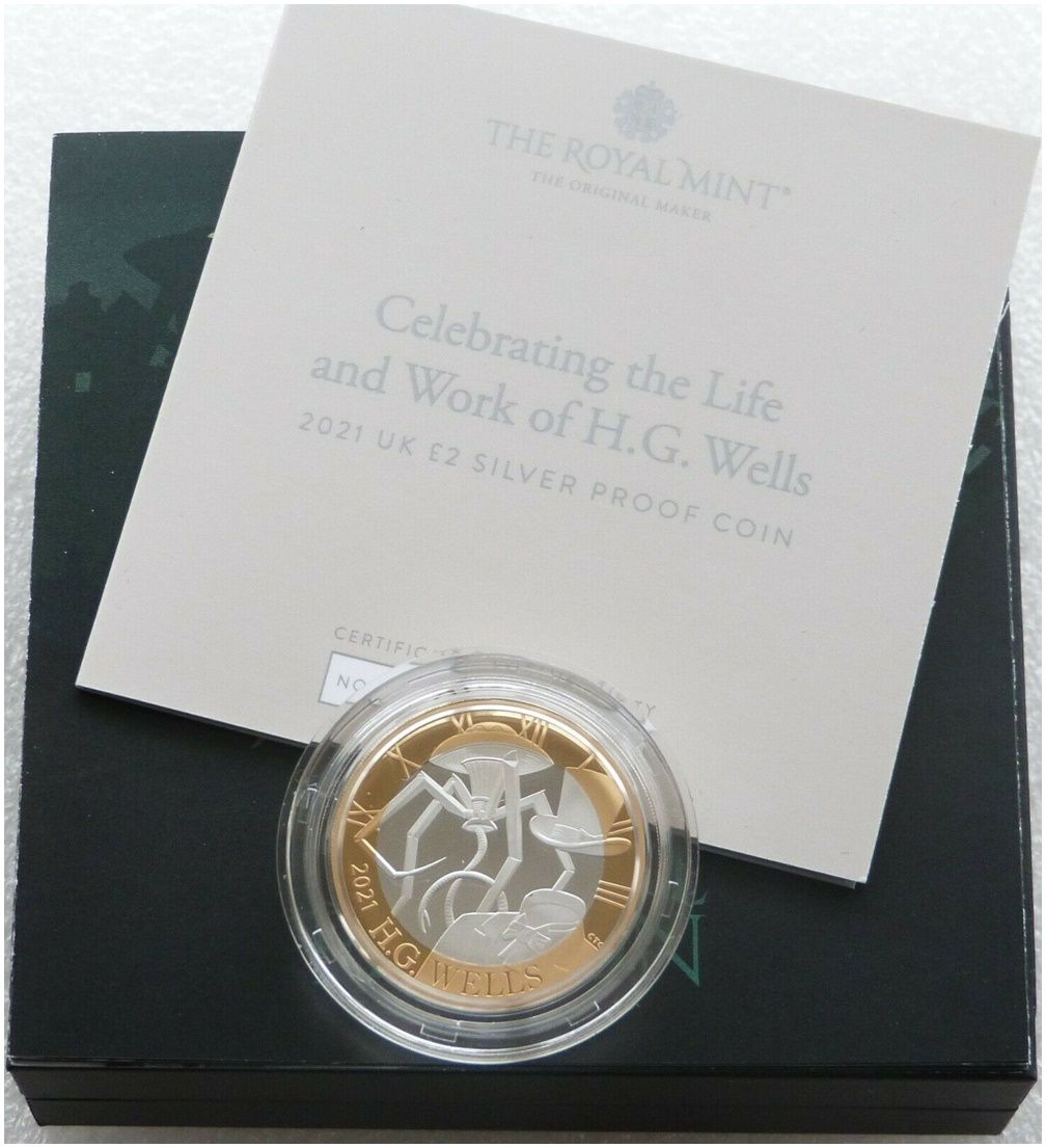 2021 HG Wells War of the Worlds £2 Silver Proof Coin Box Coa