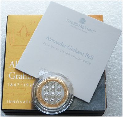 2022 Alexander Graham Bell  £2 Silver Proof Coin Box Coa