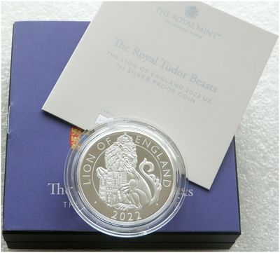 2022 Royal Tudor Beasts Lion of England £2 Silver Proof 1oz Coin Box Coa