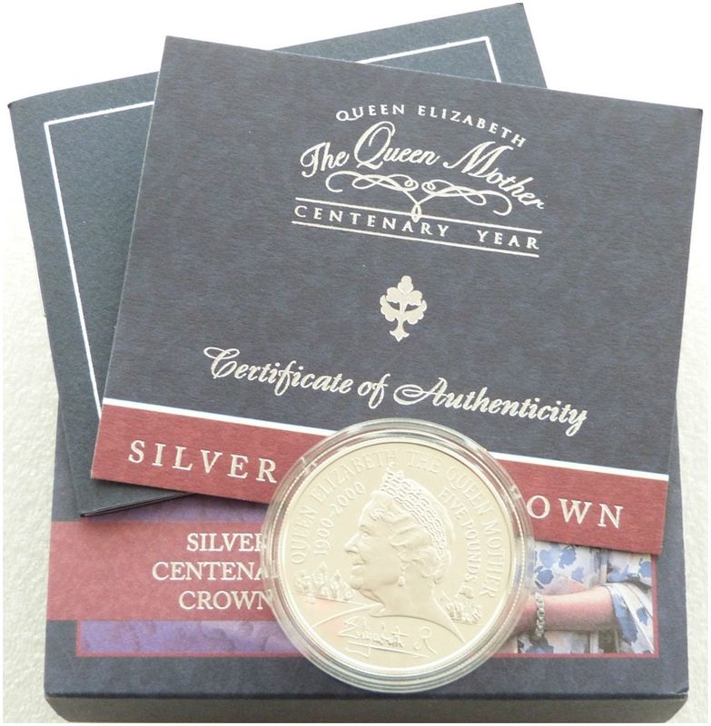 2000 Queen Mother Centenary £5 Silver Proof Coin Box Coa