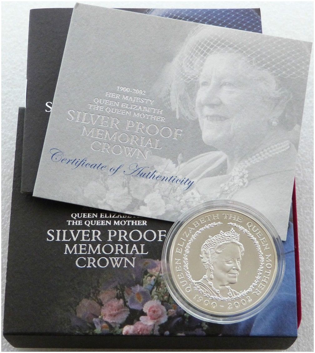 2002 Queen Mother Memorial £5 Silver Proof Coin Box Coa