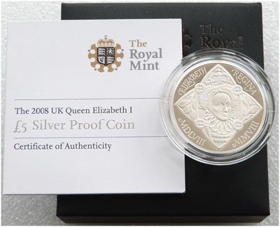 2008 Elizabeth I £5 Silver Proof Coin Box Coa