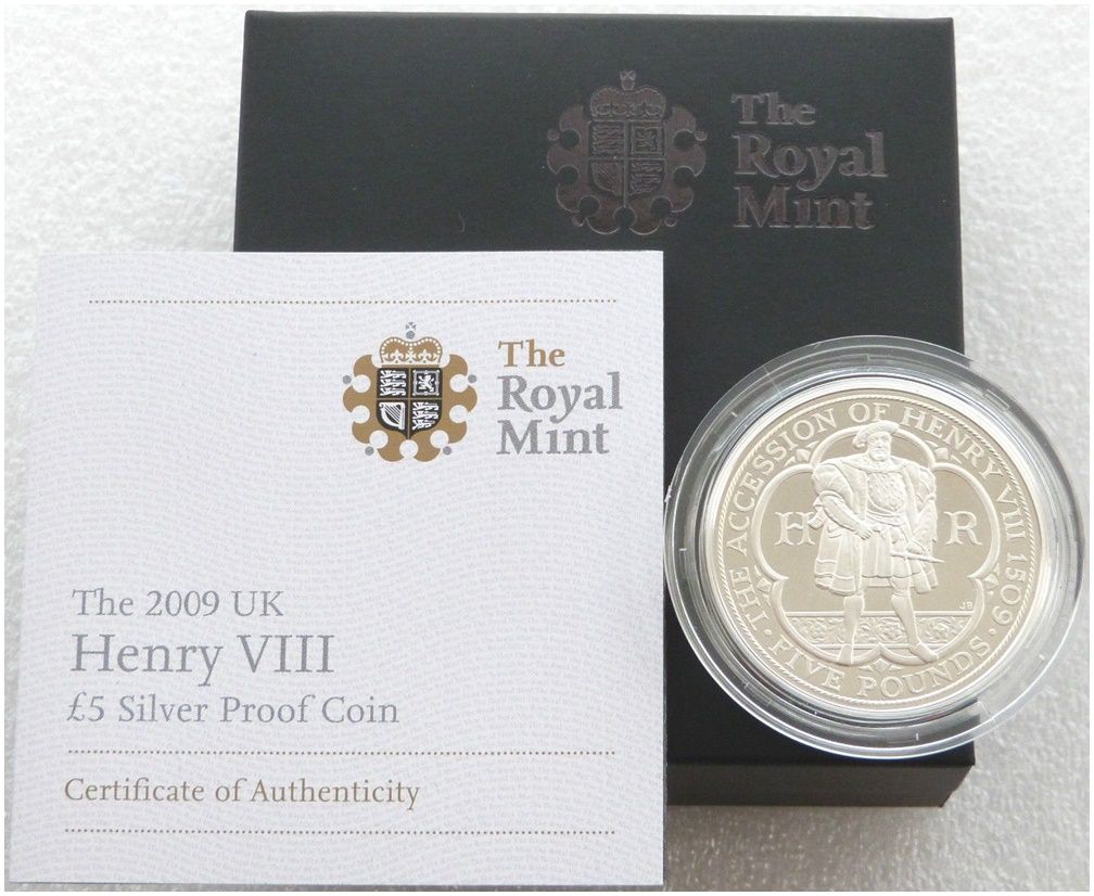 2009 King Henry VIII Accession £5 Silver Proof Coin Box Coa