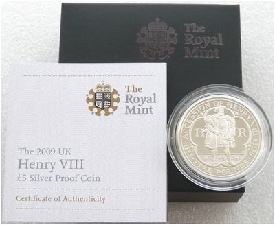 2009 King Henry VIII Accession £5 Silver Proof Coin Box Coa