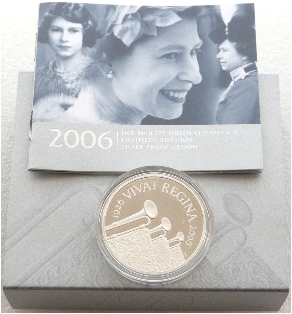 2006 Queens 80th Birthday £5 Silver Proof Coin Box Coa