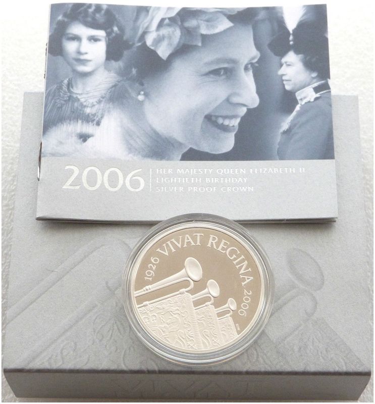 2006 Queen's 80th Birthday £5 Silver Proof Coin Box Coa