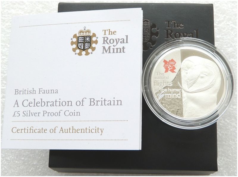 2010 London Olympic Games Barn Owl £5 Silver Proof Coin Box Coa