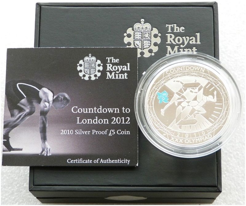 2010 London Olympic Games Countdown £5 Silver Proof Coin Box Coa