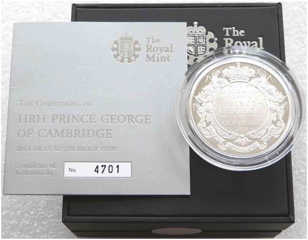 2013 Prince George Royal Christening £5 Silver Proof Coin Box Coa