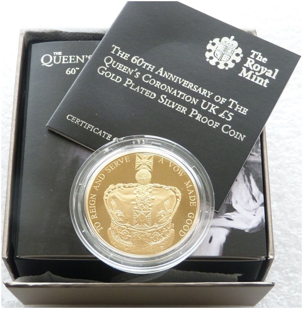 2013 Queens Coronation £5 Silver Gold Proof Coin Box Coa