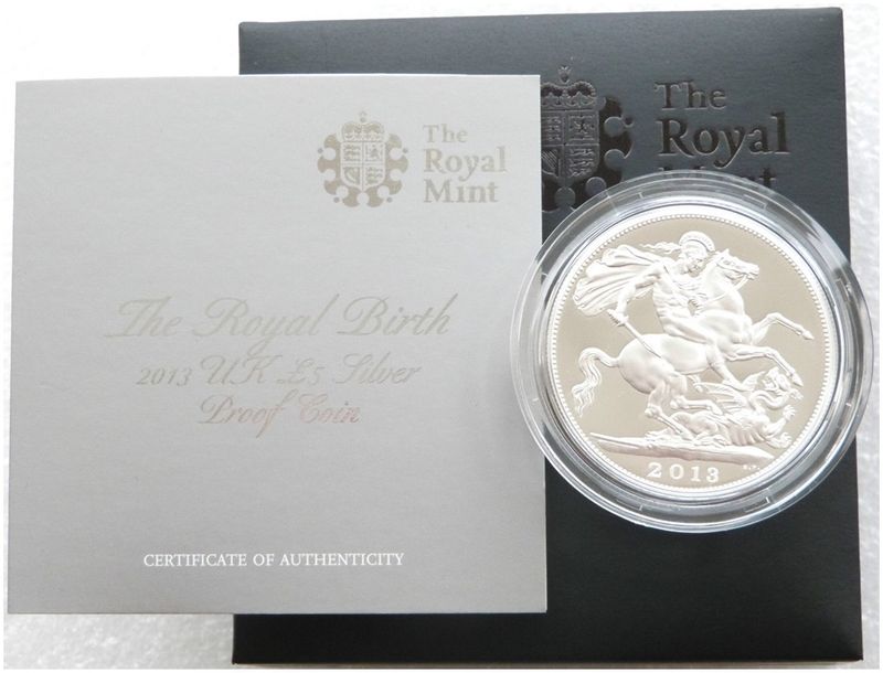2013 Prince George Royal Birth St George and the Dragon £5 Silver Proof Coin Box Coa