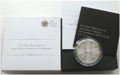 2014 Prince George Royal First Birthday £5 Silver Proof Coin Box Coa