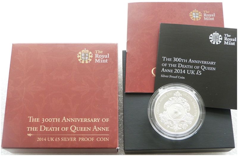 2014 Queen Anne £5 Silver Proof Coin Box Coa
