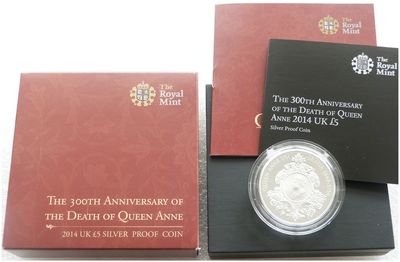2014 Queen Anne £5 Silver Proof Coin Box Coa
