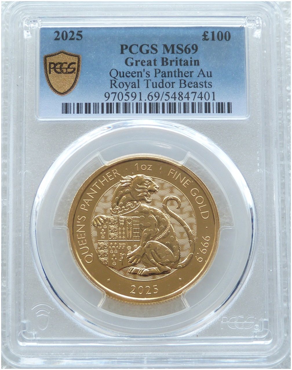 2025 Royal Tudor Beasts Queens Panther £100 Gold 1oz Coin PCGS MS69