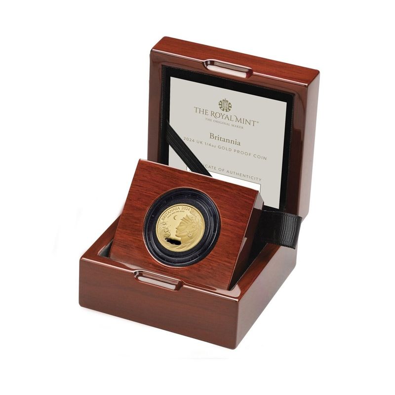 2024 Britannia £25 Gold Proof 1/4oz Coin Box Coa